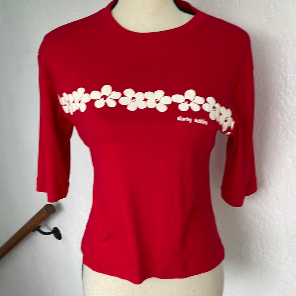 Vintage Blowing Bubbles Cotton‎ 3/4 Length Red with White Daisies XLFits Medium